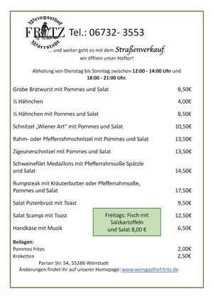 Weingasthof Fritz Straßenverkauf ab Januar 2021